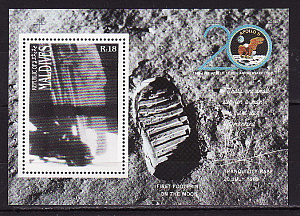 Мальдивы, 1989, 20 лет высадки на Луну, блок